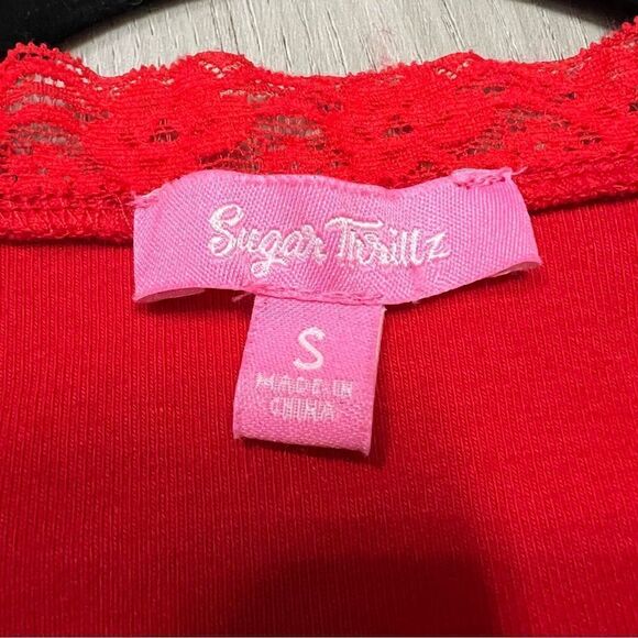 Sugar Thrillz x Dolls Kill Santa’s Lil Princess top glittery graphic sz S - Picture 8 of 14